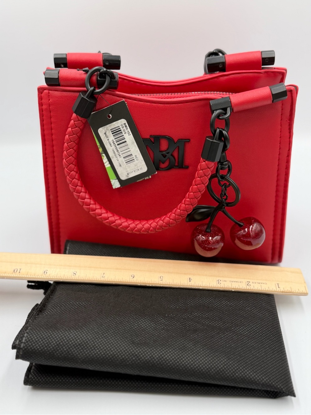 Badgley Mischka Red Satchel with Cherry Charm - Picture 8 of 9